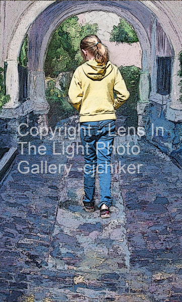 Stone-Passageway-With-Girl-Walking-Mixed