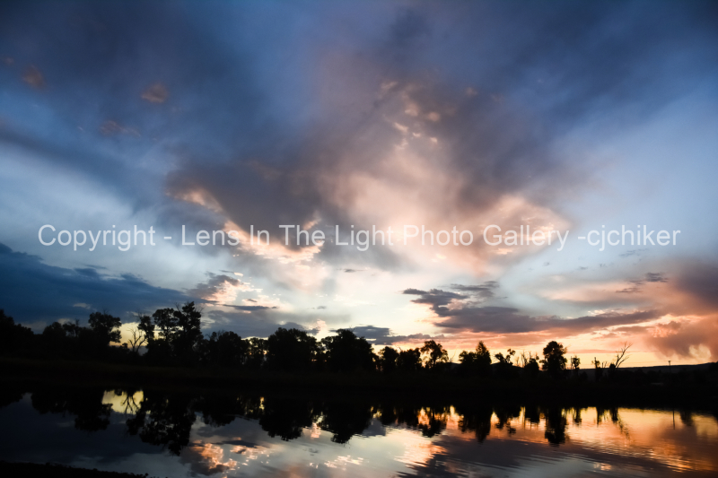 Incandescent-Early-Morning-Colorful-Sunrise-Sky-And-Trees-In-Silhouette-With-Reflection-In-Water